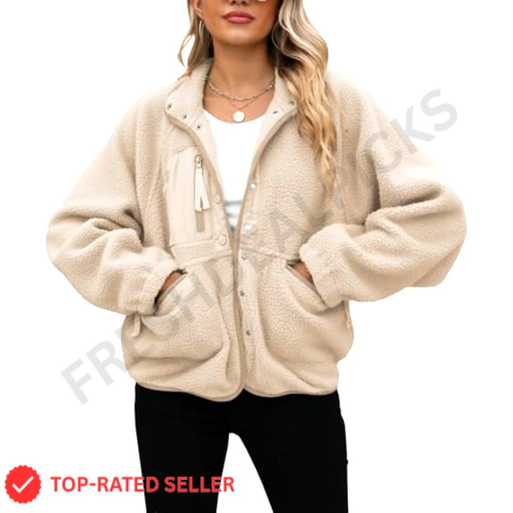 Fleece Sherpa Jacket Button Down Long Sleeve Wint… - image 3